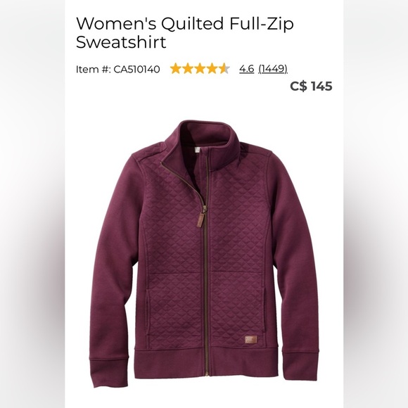 L.L. Bean Quilted Full-Zip Sweater - Deep Purple - Picture 4 of 12